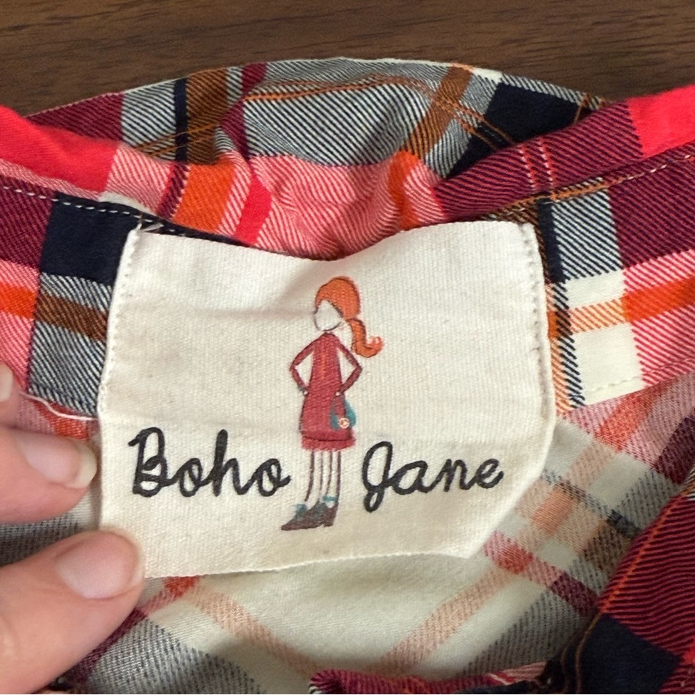 Boho Jane Plaid Longline Shirt Dress w/ Graphic Back “Take the Bull” - Picture 5 of 6